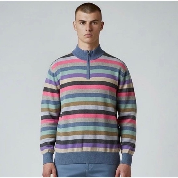 Peter Millar Other - Peter Millar Sweater Mens M Multicolor Stripe Cotton 1/4 Zip Golf Pullover Italy